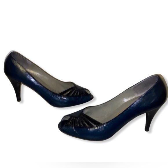 Bruno Magli Shoes - Bruno Magli Navy Blue Vintage Peep Toe Heels Made in Italy 8.5 AA Narrow
